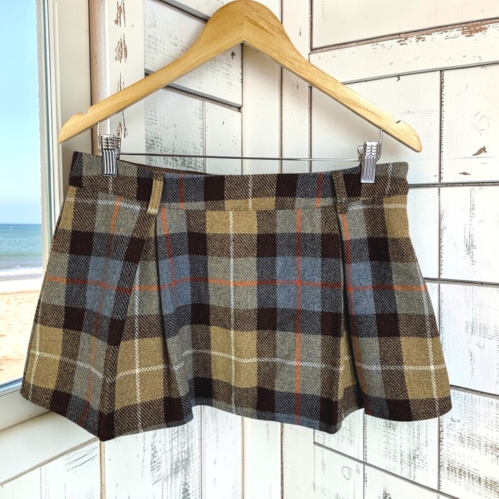 Mini Skirt Plaid Motel S Blue Brown Wool Blend Badzlin Tartan Micro Preppy Punk